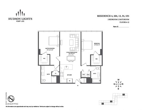 Floor plan for 2 beds, 2 baths, 1142 sqft